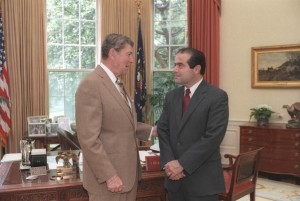 Antonin Scalia, right, was appointed to the Supreme Court by President Ronald Reagan in 1986.