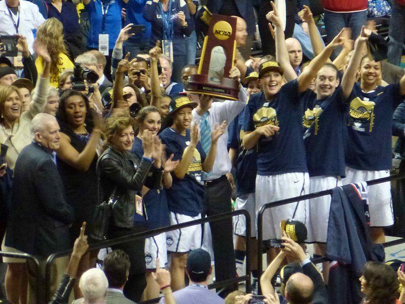 UConns womens basketball team celebrating the second of four straight NCAA titles in 2014.