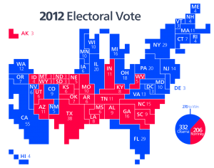 The electoral map adjusted for population centers illustrates the uphill climb for Republicans.
