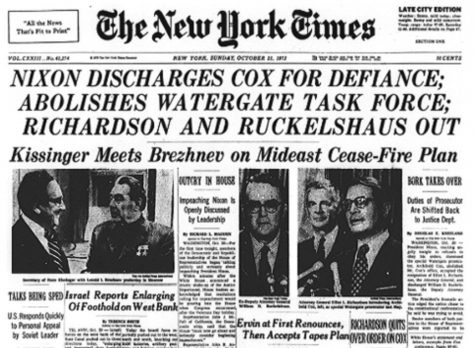 The Oct. 21, 1973 edition of The New York Times announcing Coxs firing.