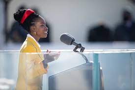 Amanda Gorman reciting her poem "The Hill We Climb" at Joe Biden's inauguration on Jan. 20.