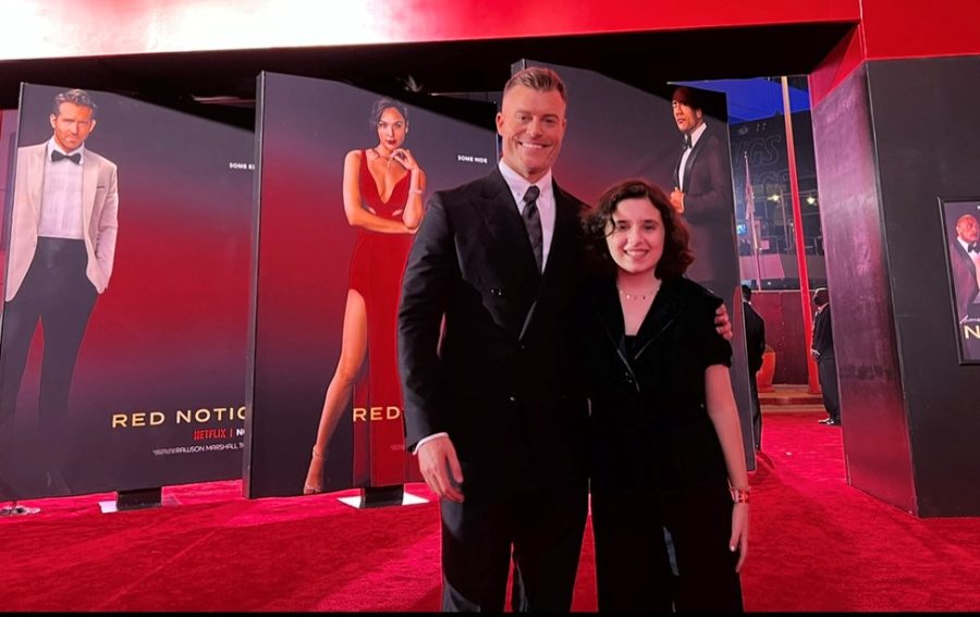 The writer with writer-director Rawson Marshall Thurber at the Red Notice premiere in Los Angeles.
