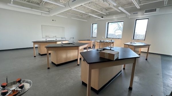 The new building provides additional space for science labs.