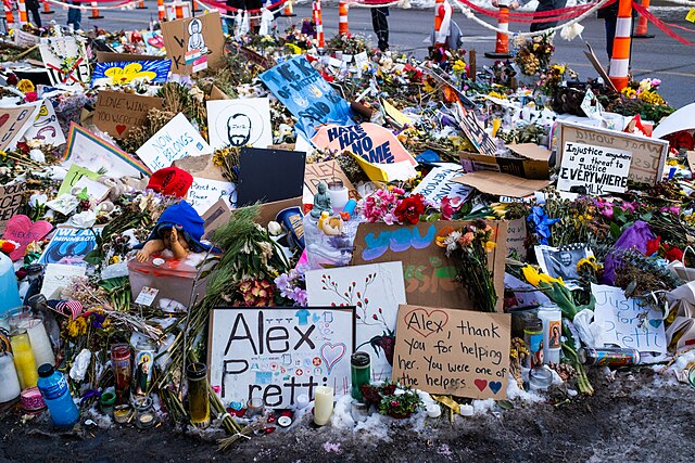 A makeshift memorial for Alex Pretti, who was killed by ICE agents in Minneapolis.